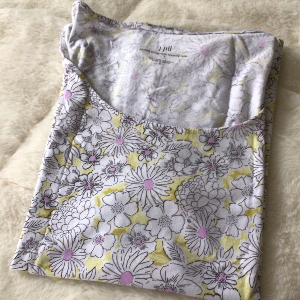 J. Jill Floral Scoop Neck Layering Tank Top - White, Yellow, Pink Daisy